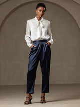 [Mørkeblå] SilkSilky-DK 19Momme Silke Womens Pants 001