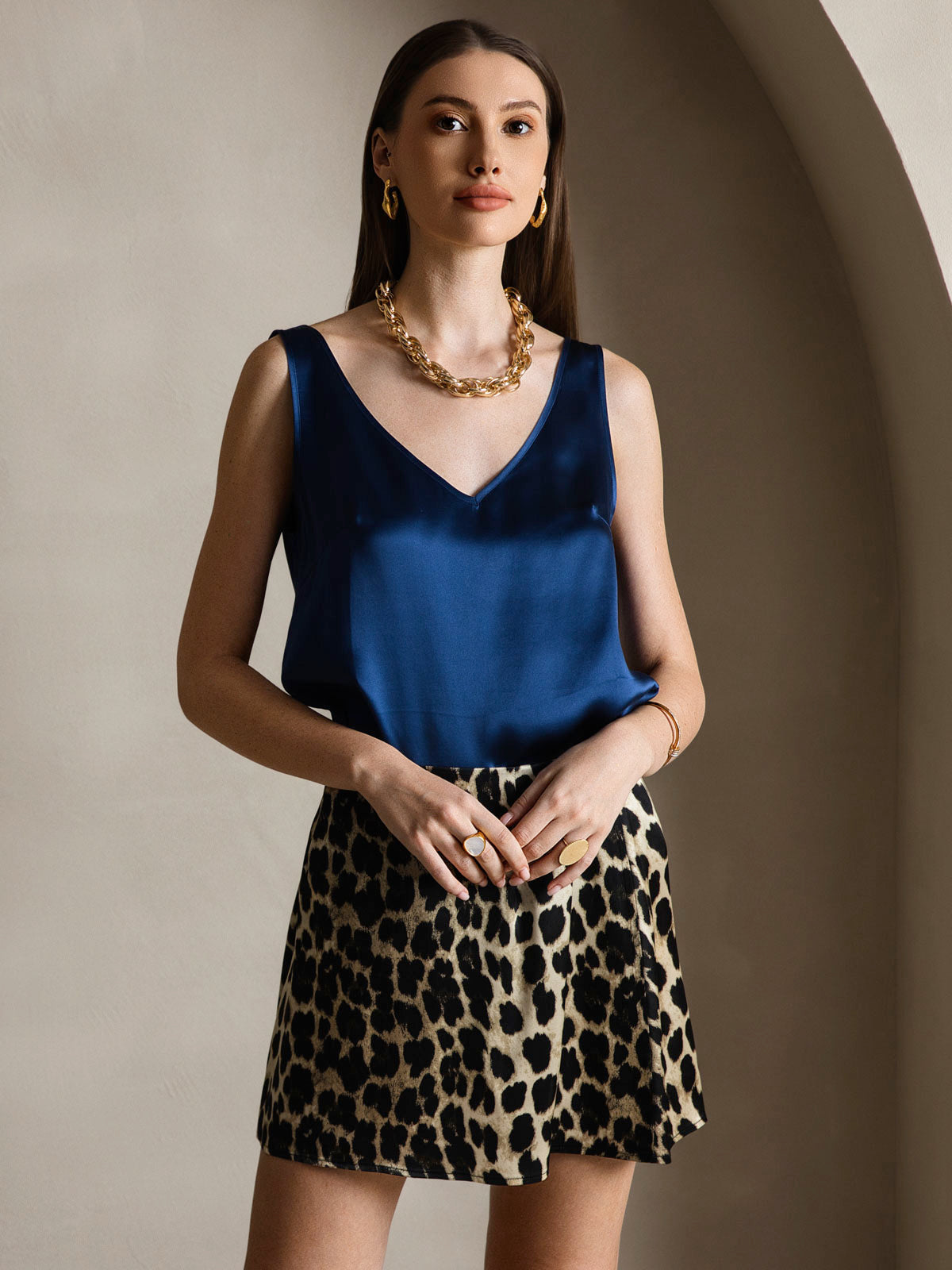 [Mørkeblå] SilkSilky-DK 19Momme Silke Camisoles 001