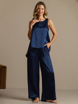 [Mørkeblå] SilkSilky-DK Sleeveless Scoop Neck Dame Pyjamas 006