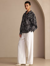 [Sort Bølge] SilkSilky-DK Long Sleeve Lapel Collar Dameskjorte 006
