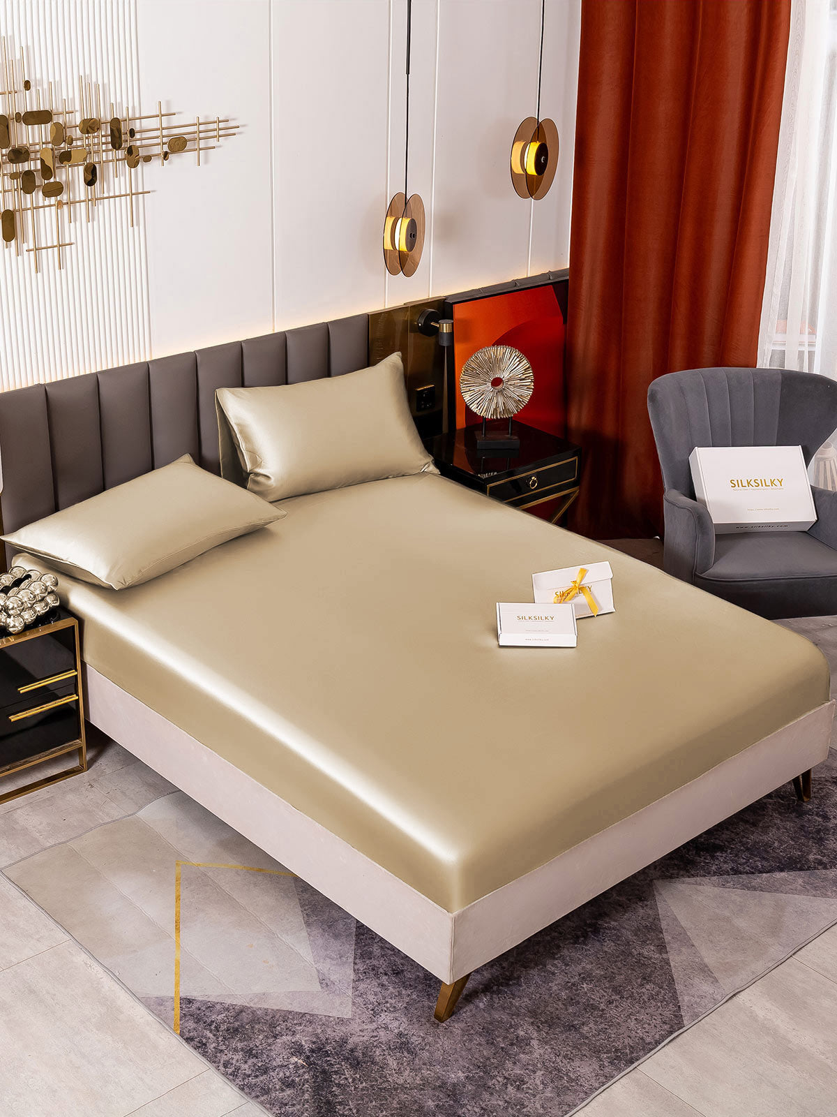 [Beige] SilkSilky-DK 19Momme Bedding Set 001