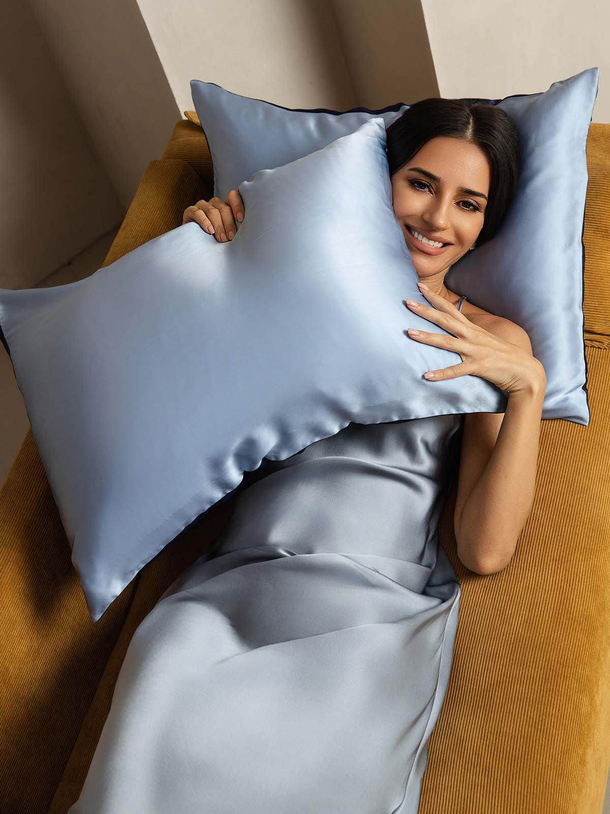 [Mørkeblå+Lyseblå] SilkSilky-DK 22Momme Pillowcase 004