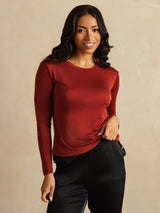 [Brændt Mursten] SilkSilky-DK Long Sleeve Crew Neck T-shirt til kvinder 003