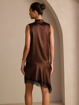 [Mørk Chokolade] SilkSilky-DK Sleeveless Tie Neck Camisole Top 002