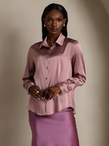 [Bleg Mauve] SilkSilky-DK Long Sleeve Lapel Collar Dameskjorte 005