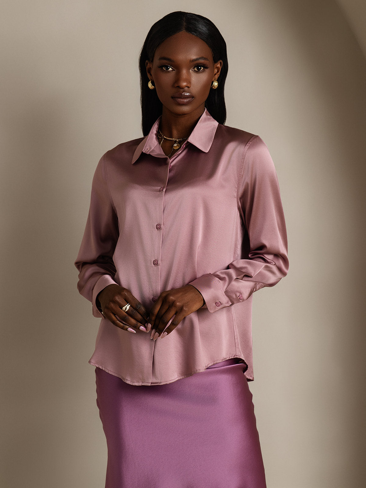 [Bleg Mauve] SilkSilky-DK Silke Long Sleeve Collar Dameskjorte 003