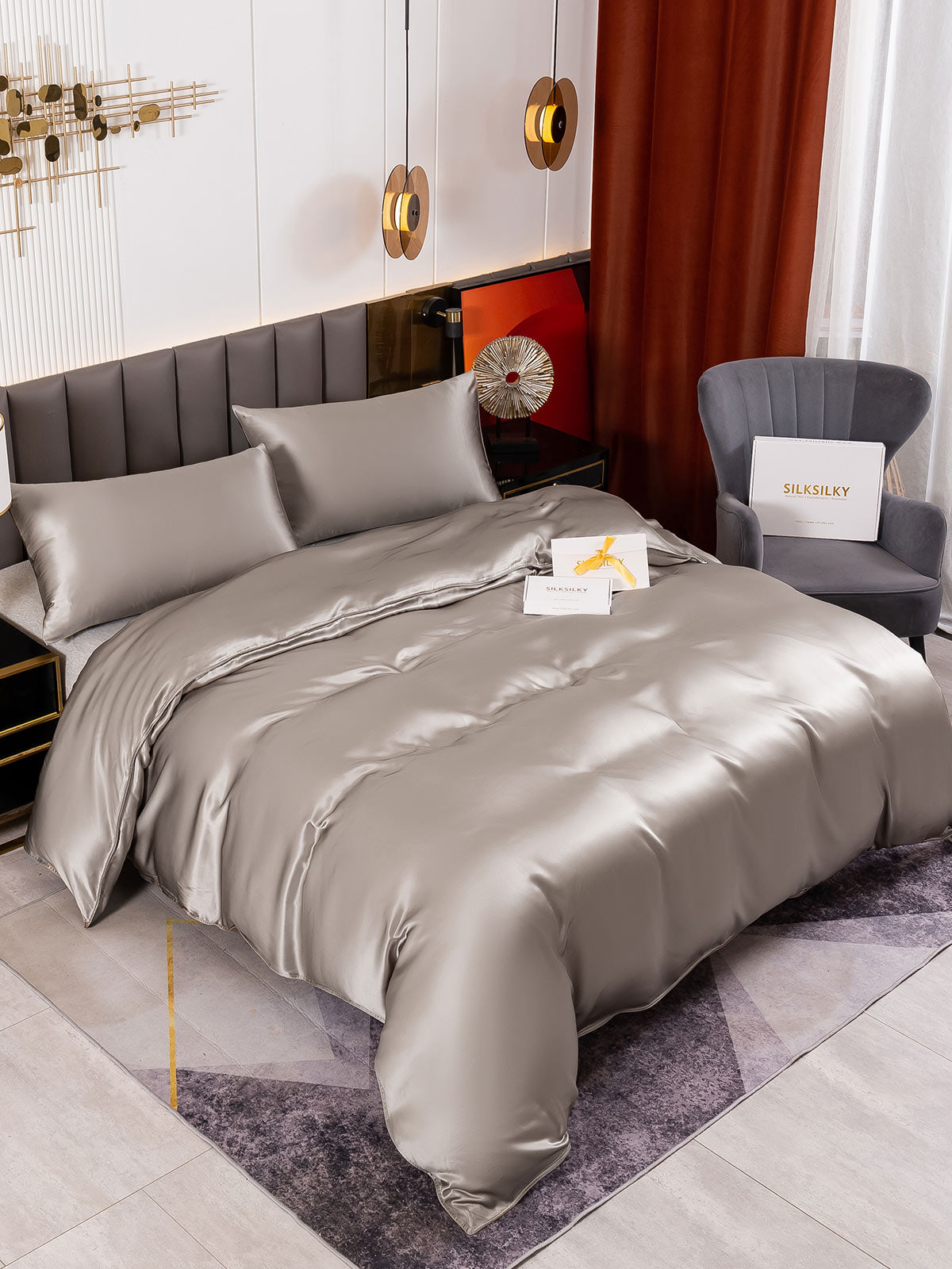 [Grå] SilkSilky-DK 19Momme Bedding Set 001