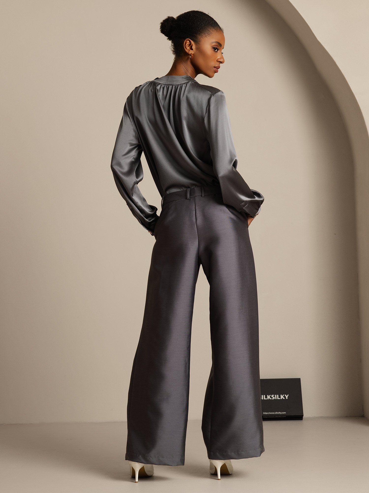 [Grå] SilkSilky-DK 32Momme Silke Womens Pants 002,