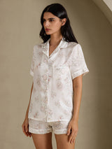 [Cremeblomster] SilkSilky-DK Short Sleeve Notch Collar Dame Pyjamas 003