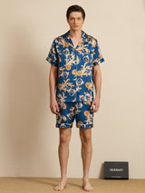 [Navy Drage] SilkSilky-DK Short Sleeve Notch Collar Pyjamas til Mænd 003