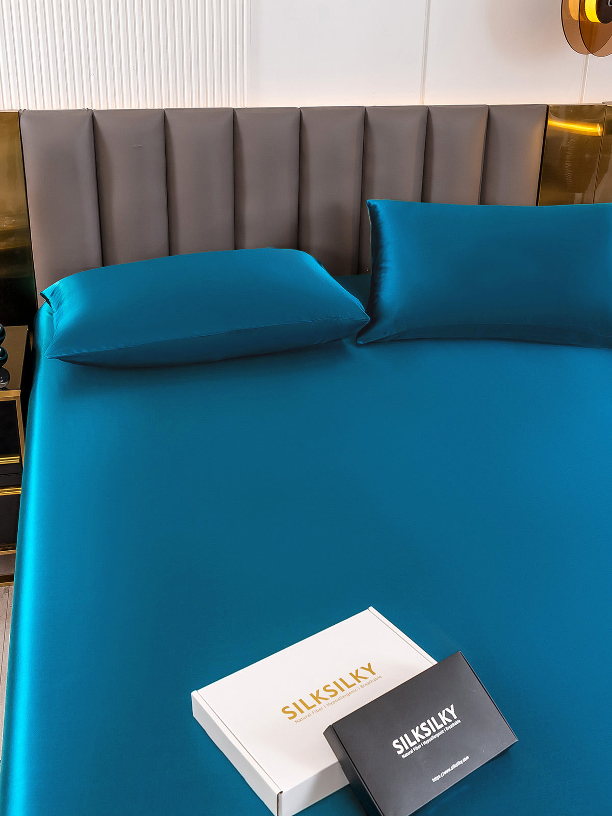 [Blågrøn] SilkSilky-DK 19Momme Bedding Set 003