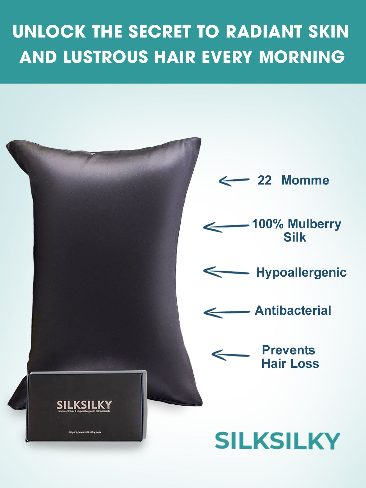 [Mørkeblå] SilkSilky-DK 22Momme Pillowcase 002
