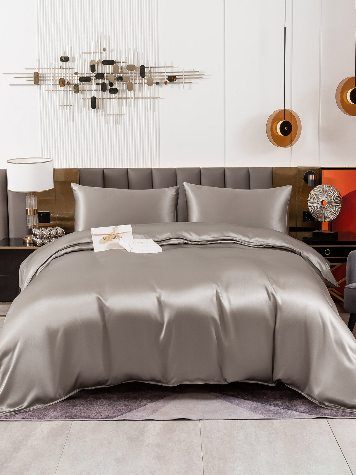 [Grå] SilkSilky-DK 19Momme Bedding Set 002