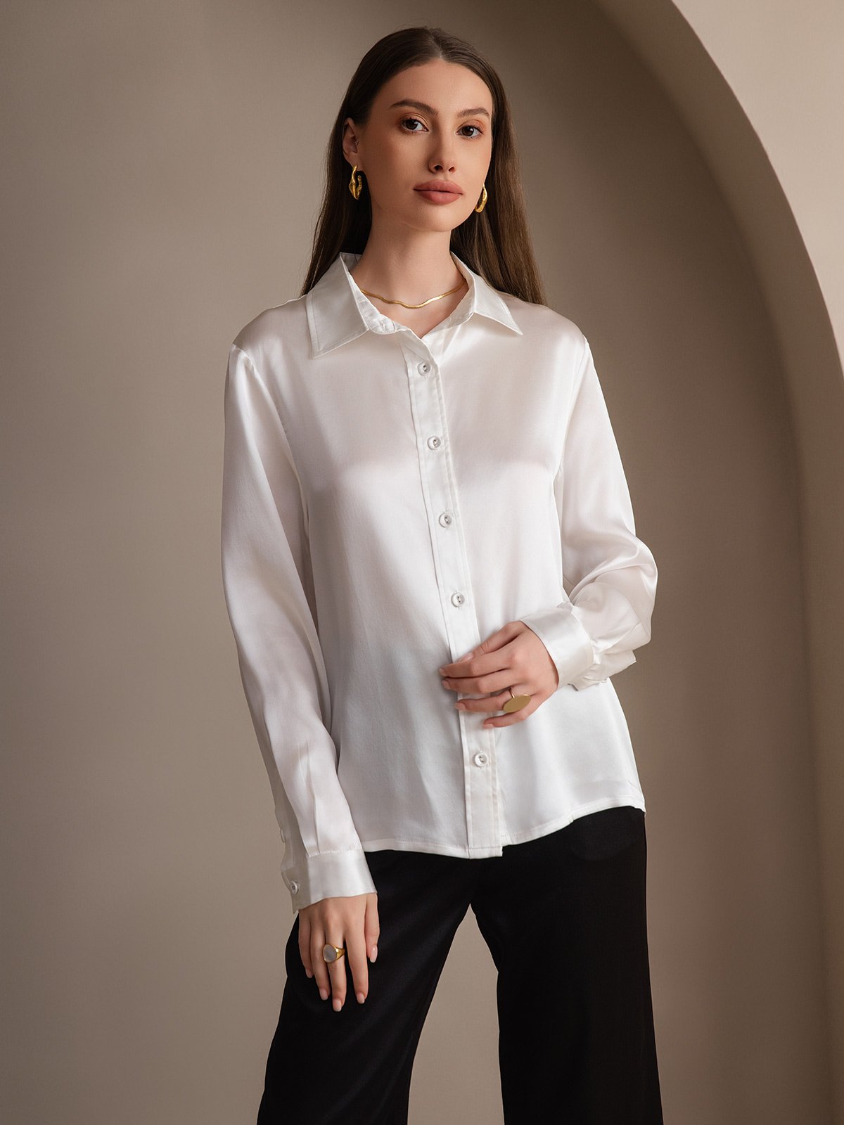 SilkSilky-DK 19Momme Silke Womens Shirt Hvid 004