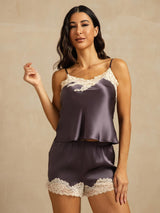 [Lilla Grå] SilkSilky-DK Spaghetti Rem V Hals Camisole Sæt 003