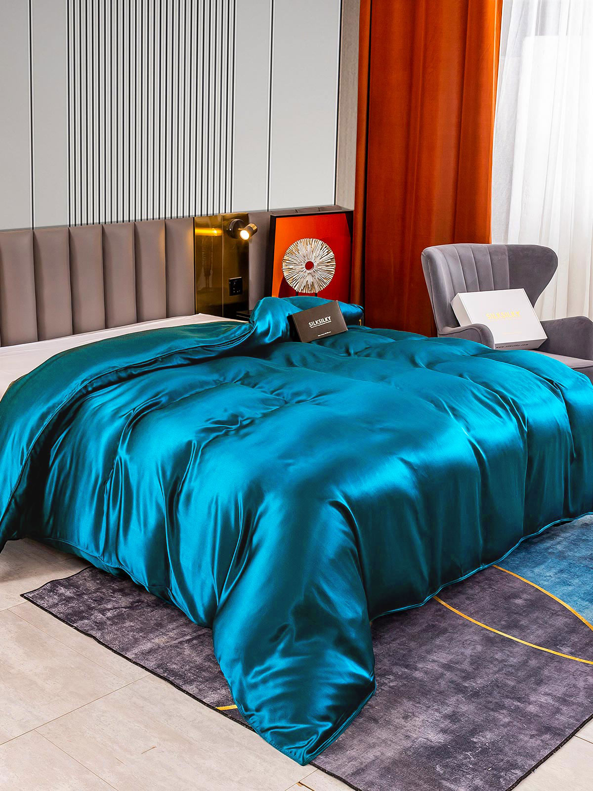 [Blågrøn] SilkSilky-DK 22Momme Duvet Cover 003