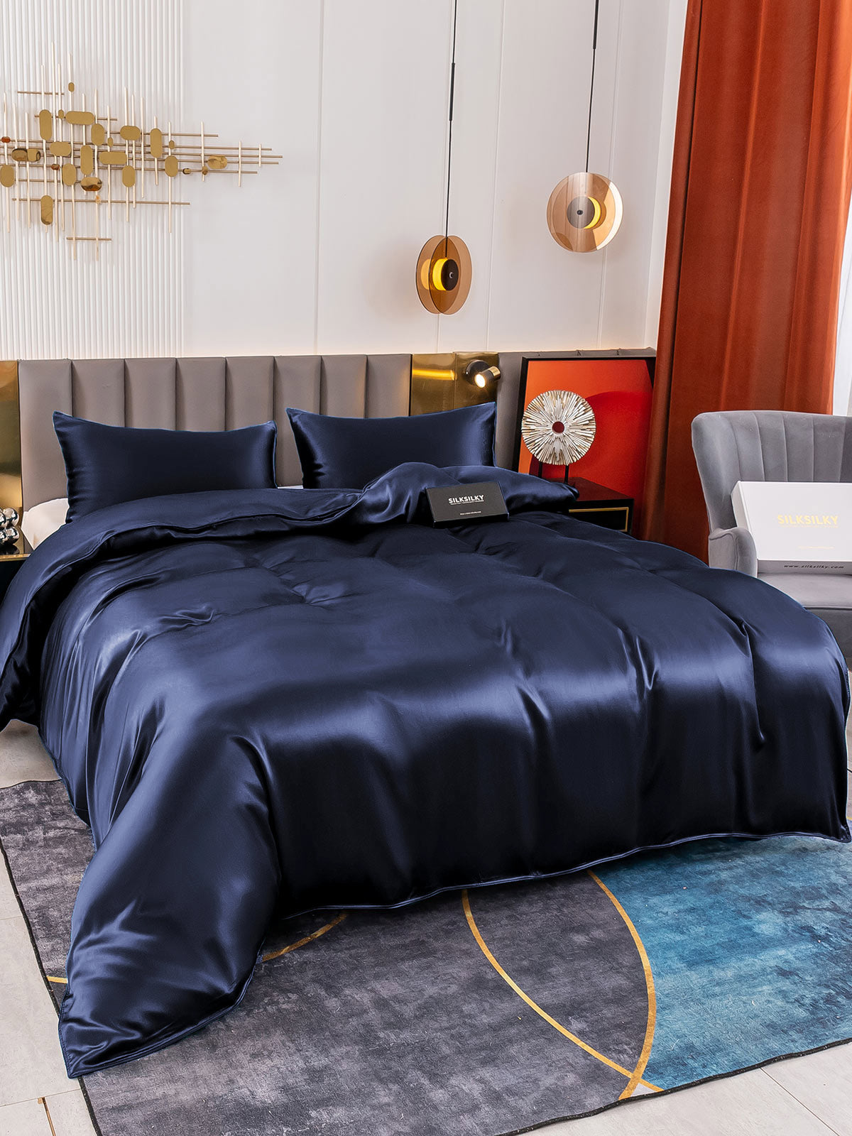 [Mørkeblå] SilkSilky-DK 19Momme Bedding Set 004