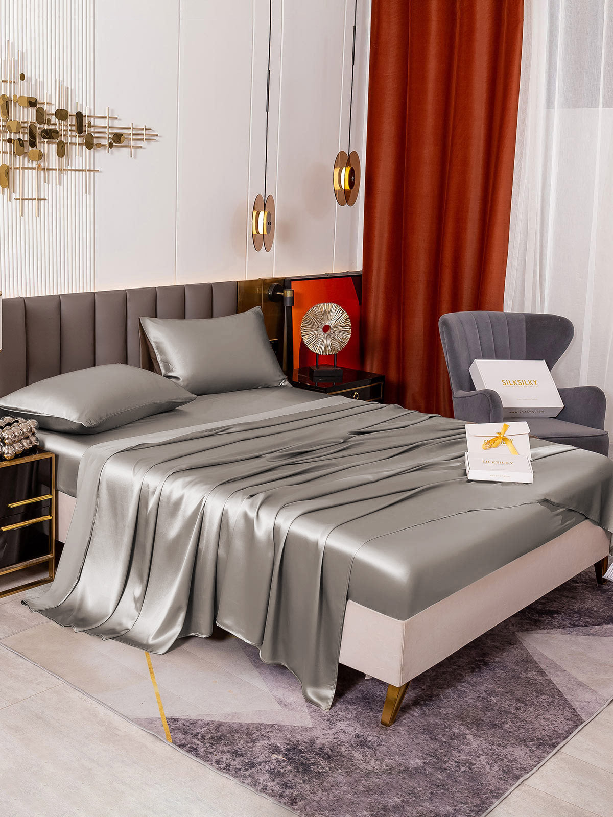 [Grå] SilkSilky-DK 19Momme Bedding Set 003