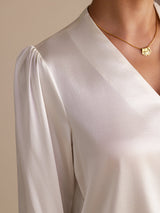 [Hvid] SilkSilky-DK Long Sleeve Wrap Damebluser 004