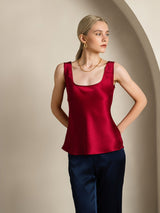 [Vin] SilkSilky-DK 19Momme Ærmeløs Dyb Rund Halsudskæring Camisole Top 003