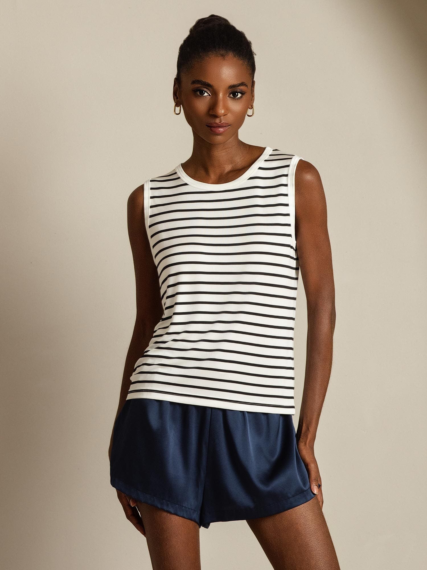 [Hvid Stribe] SilkSilky-DK Silke Camisoles 008