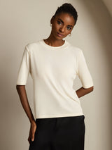 [Beige] SilkSilky-DK Half Sleeve Crew Neck T-shirt til kvinder 005