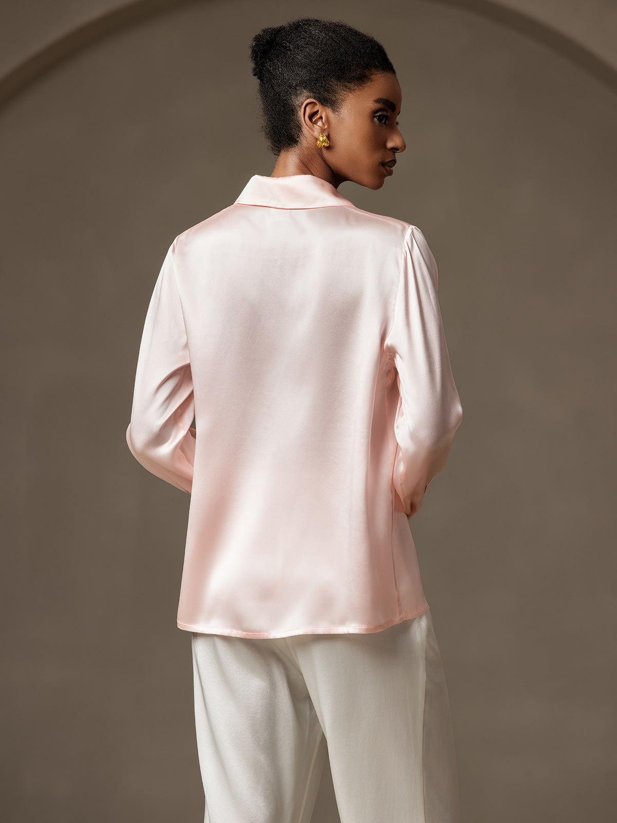 [Lyserød] SilkSilky-DK 19Momme Silke Womens Shirt 002