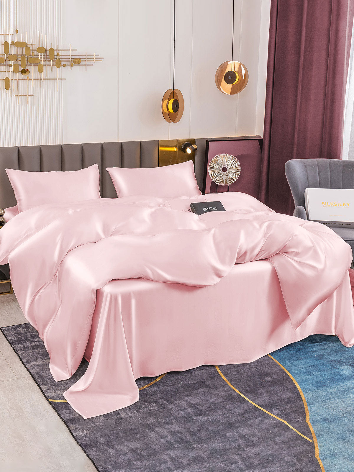 [Lyserød] SilkSilky-DK 19Momme Bedding Set 003