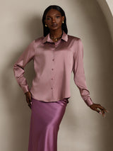 [Bleg Mauve] SilkSilky-DK Long Sleeve Lapel Collar Dameskjorte 003