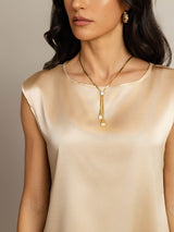 [Champagne] SilkSilky-DK Cap Sleeve Round Neck T-shirt til kvinder 005