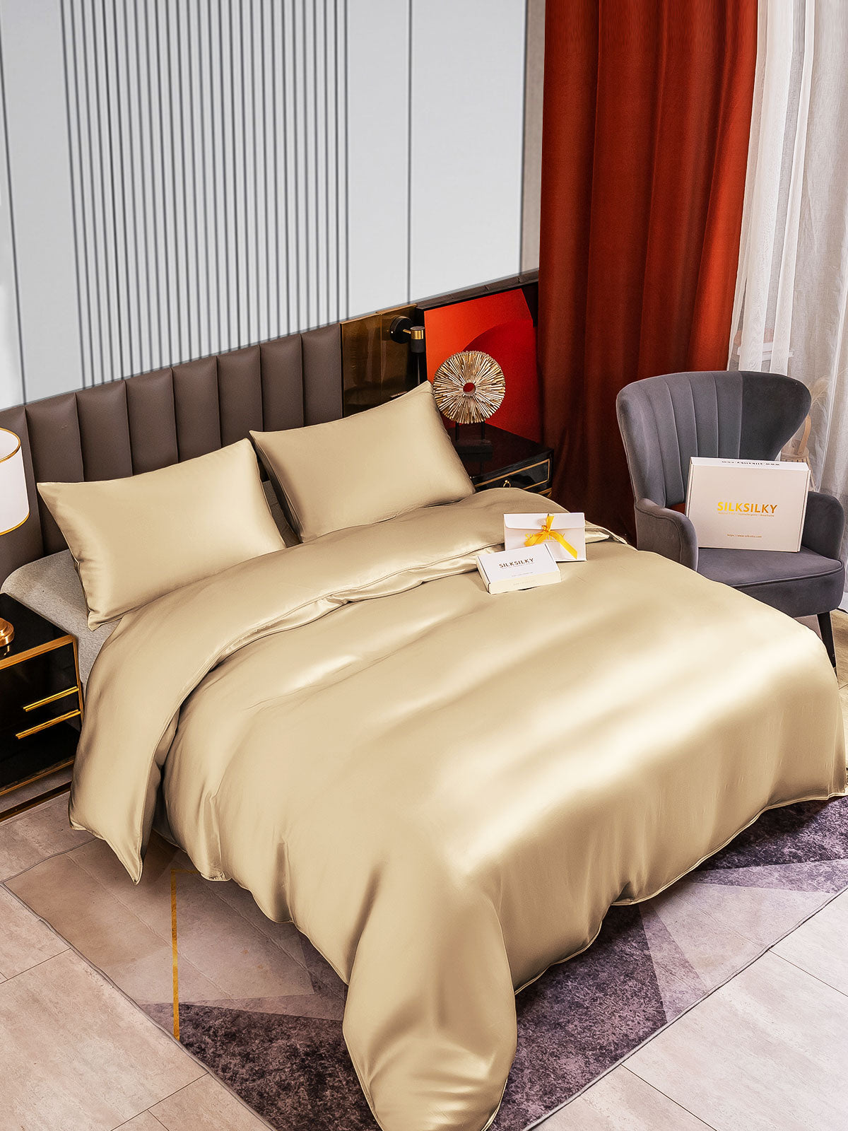 [Beige] SilkSilky-DK 22Momme Bedding Set 001