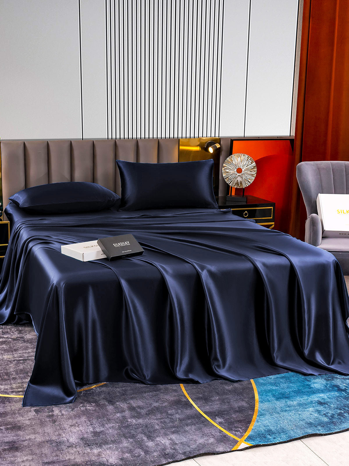 [Mørkeblå] SilkSilky-DK 22Momme Bedding Set 003