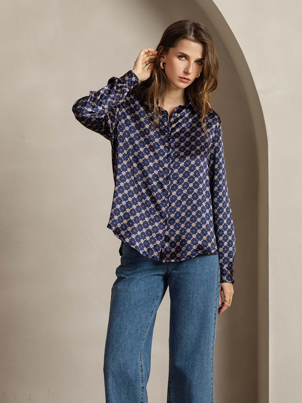 [Marine Kæde] SilkSilky-DK Silke Womens Shirt 005