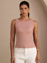 [Lyserød] SilkSilky-DK Sleeveless Round Neck Camisole Top 003