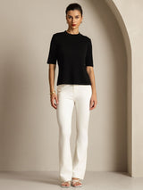[Sort] SilkSilky-DK Half Sleeve Crew Neck T-shirt til kvinder 003