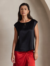 [Sort] SilkSilky-DK Cap Sleeve Round Neck T-shirt til kvinder 001