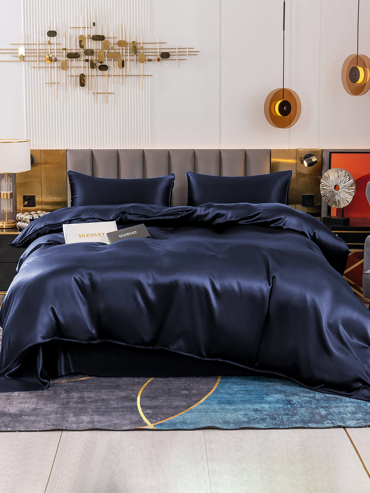 [Mørkeblå] SilkSilky-DK 19Momme Bedding Set 002