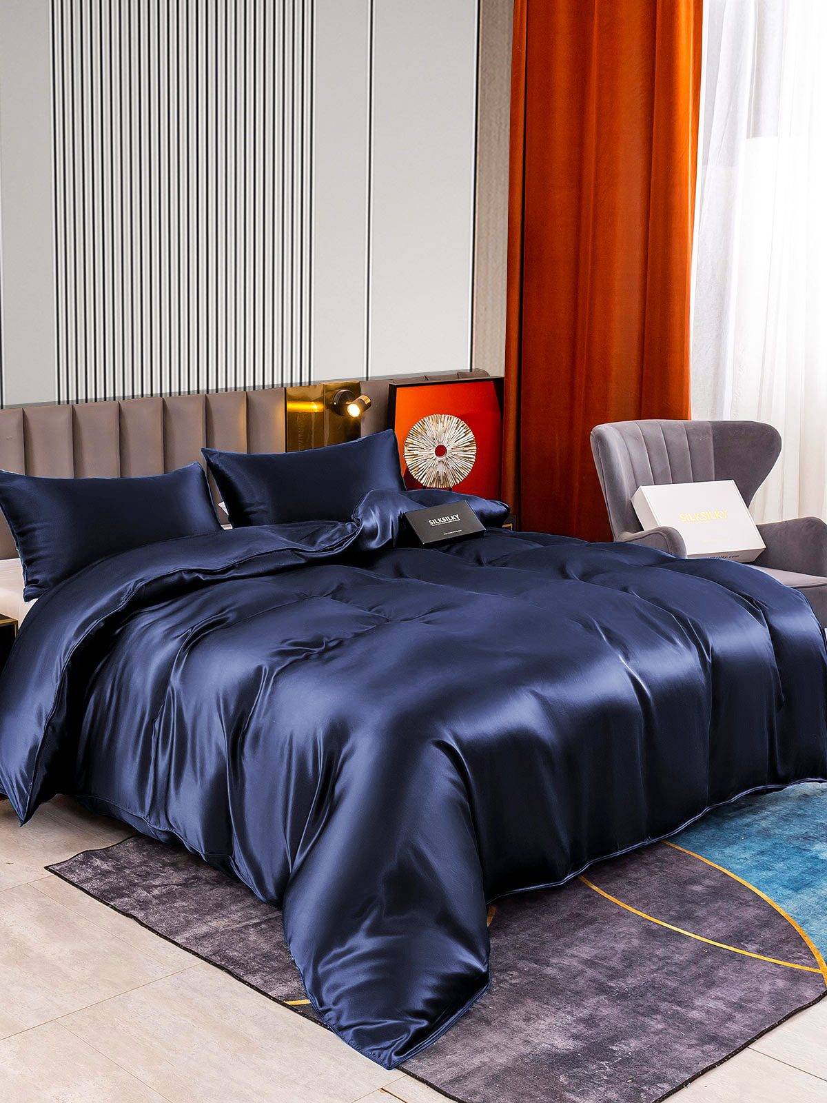 [Mørkeblå] SilkSilky-DK 22Momme Bedding Set 002