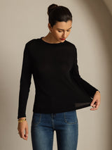 [Sort] SilkSilky-DK Long Sleeve Crew Neck T-shirt til kvinder 003