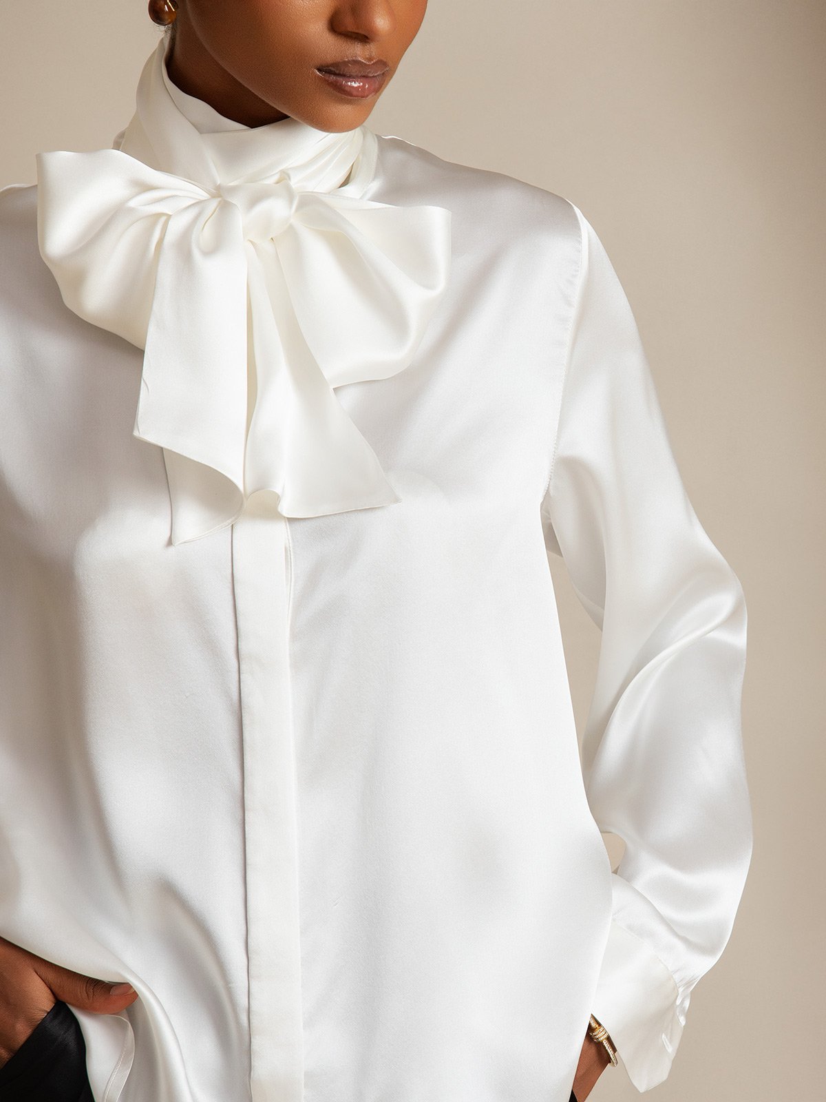 [Hvid] SilkSilky-DK 19Momme Silke Womens Shirt 003