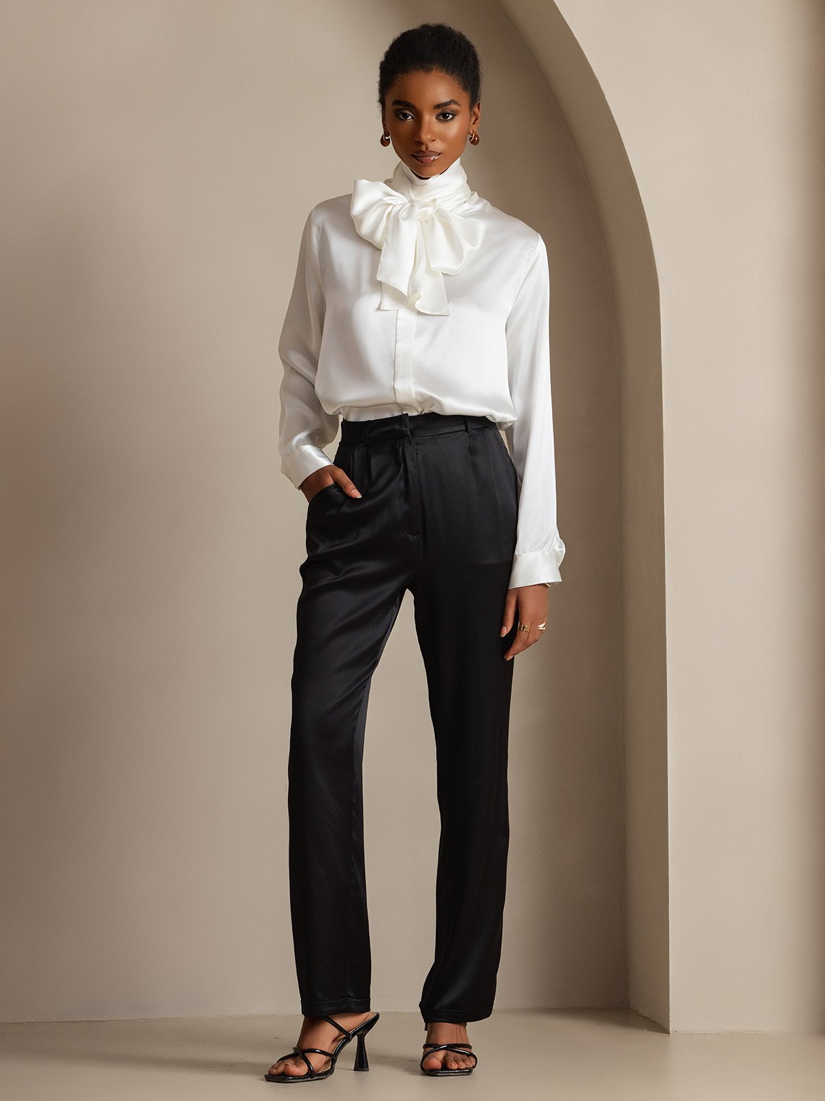 [Hvid] SilkSilky-DK 19Momme Silke Womens Shirt 008