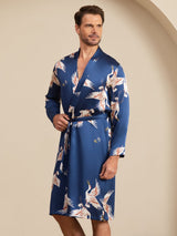 [Mørkeblå] SilkSilky-DK 19Momme Mens Robe 001