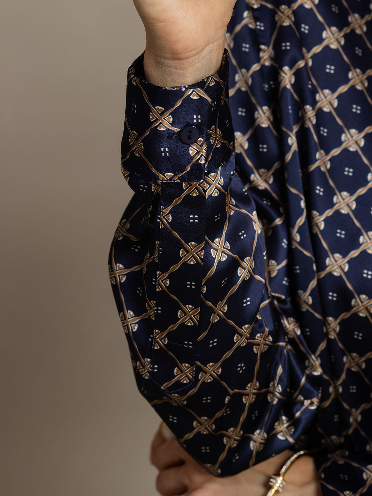 [Marine Kæde] SilkSilky-DK Silke Lapel Collar Dameskjorte 004