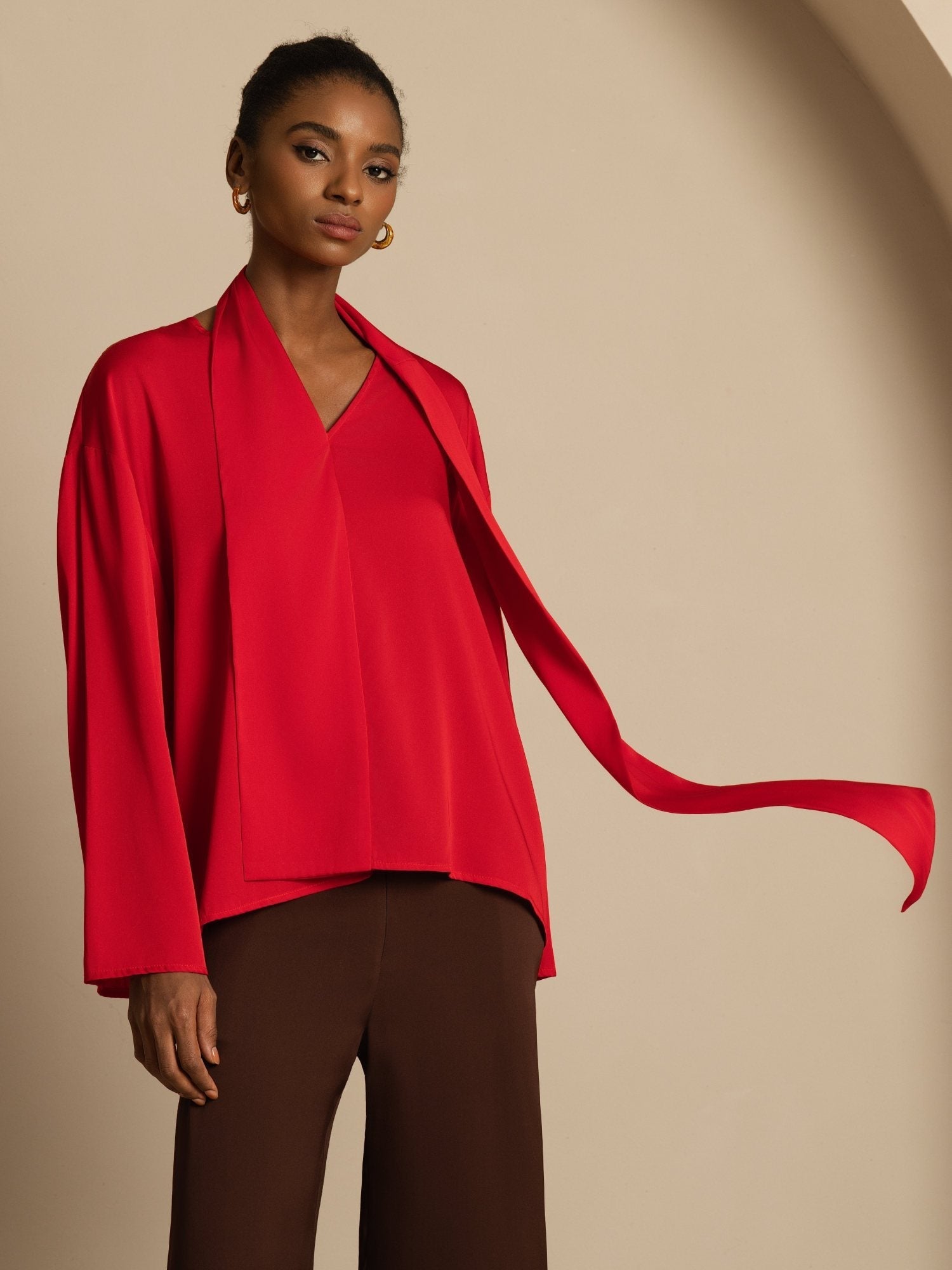 [Vin] SilkSilky-DK 19Momme Silke Langærmet V Hals Bluse 003