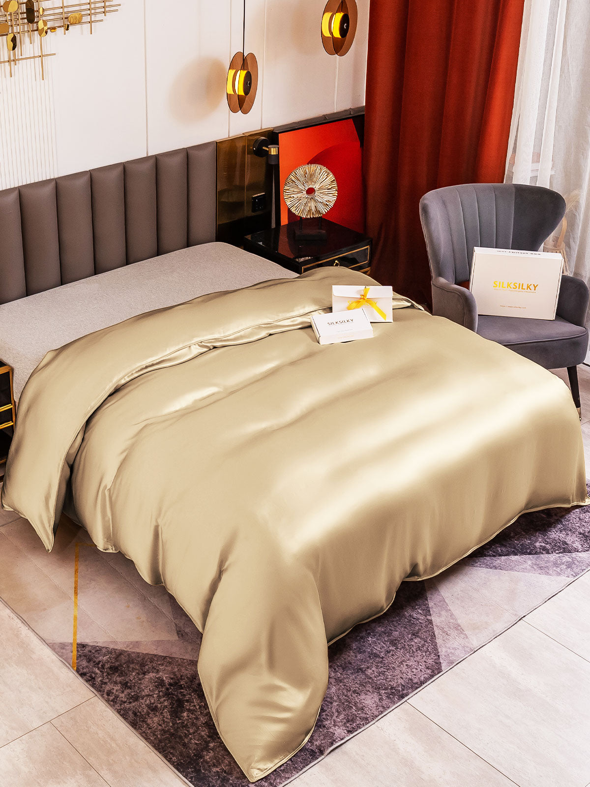 [Beige] SilkSilky-DK 19Momme Duvet Cover 001