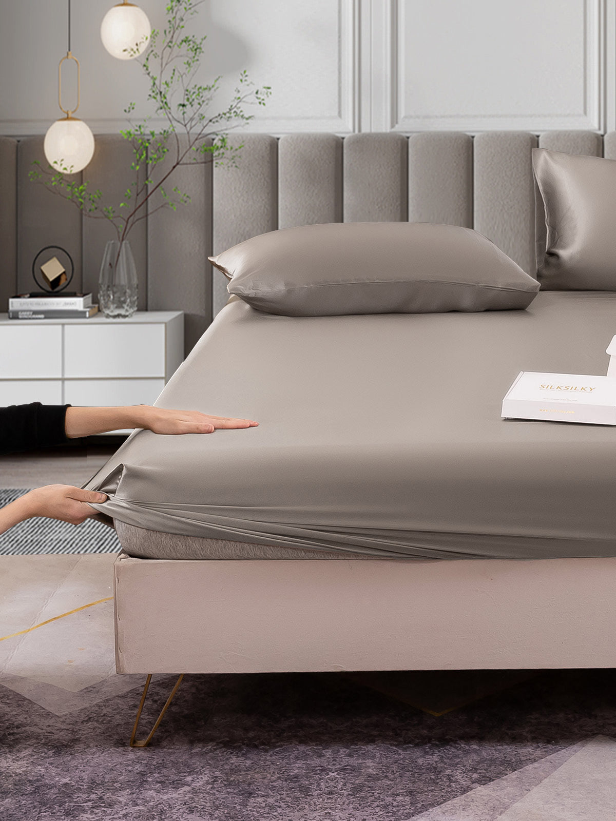 [Grå] SilkSilky-DK 25Momme Bedding Set 004