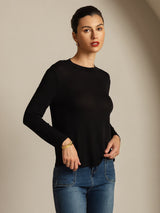 [Sort] SilkSilky-DK Long Sleeve Crew Neck T-shirt til kvinder 006