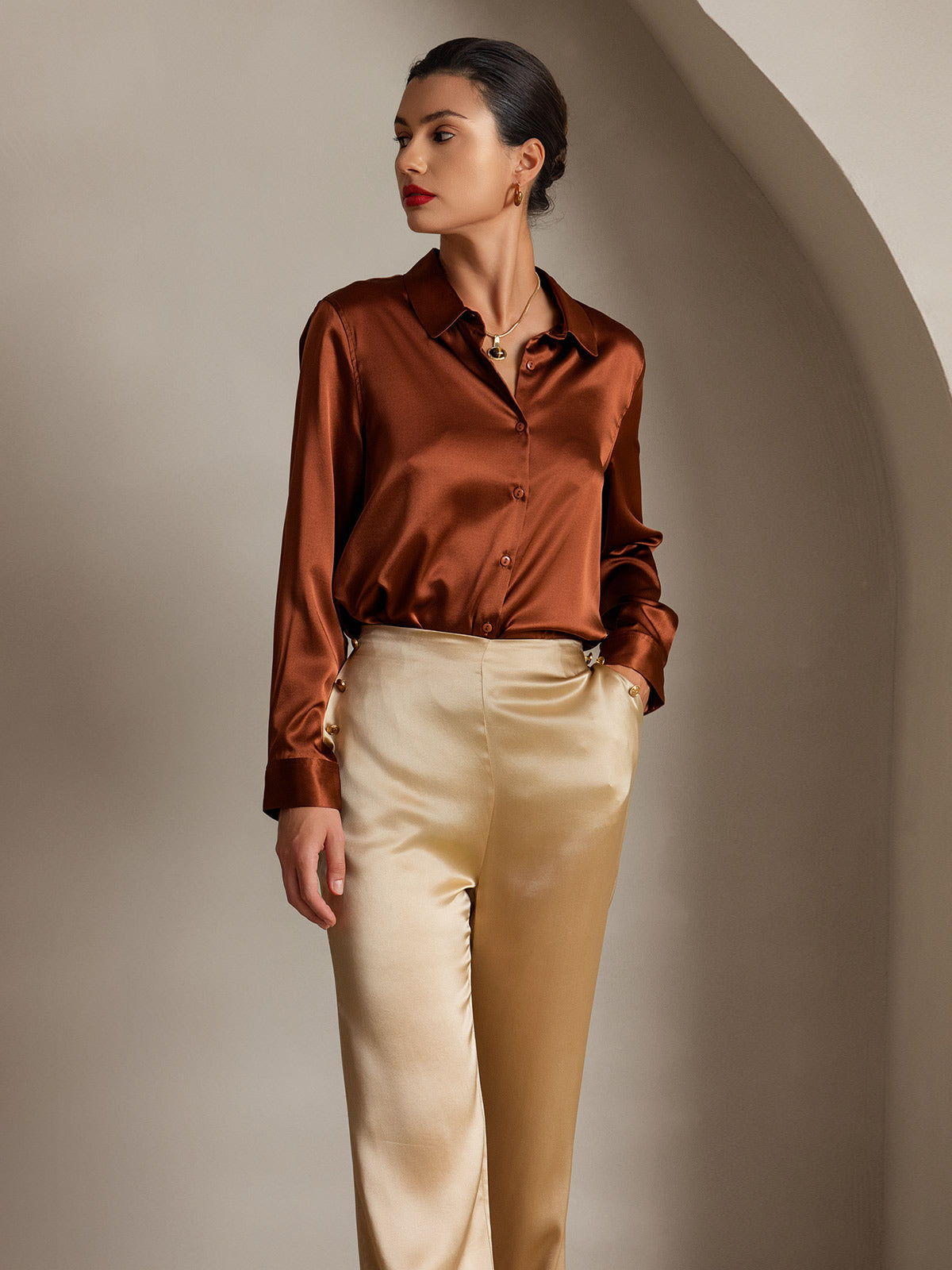 [Champagne] SilkSilky-DK 19Momme Silke Womens Pants 005