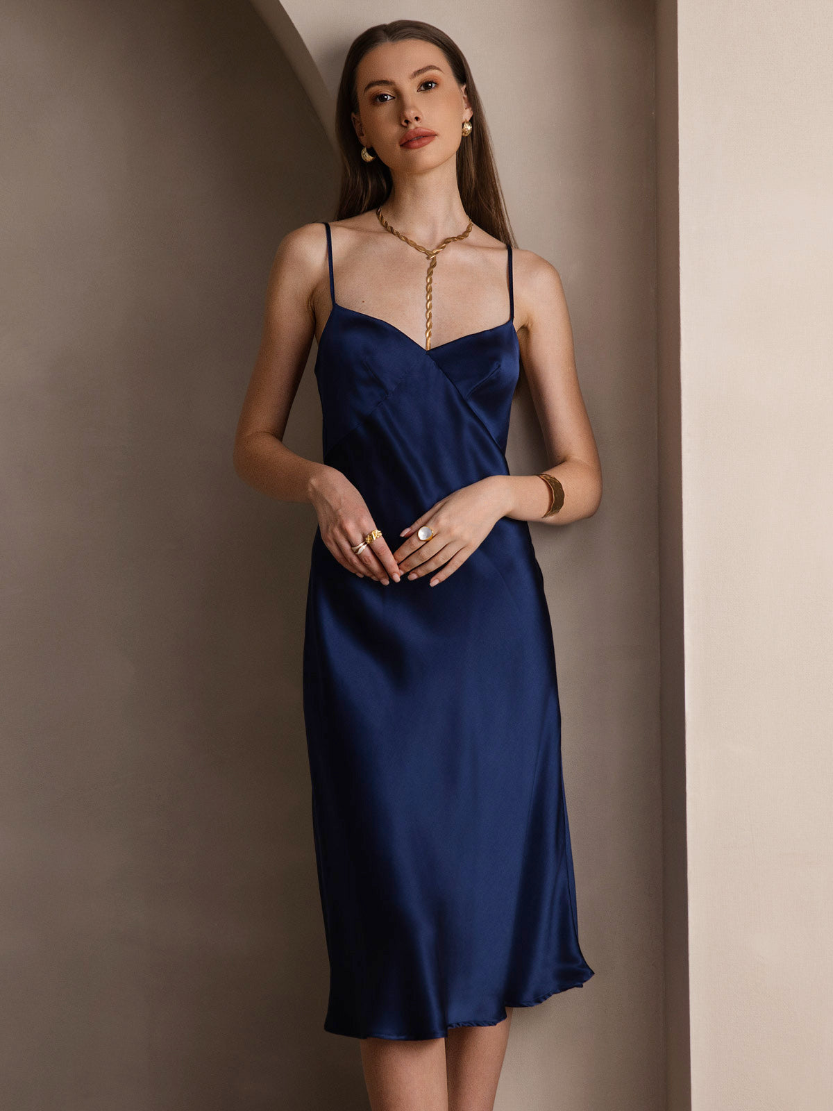 [Mørkeblå] SilkSilky-DK 19Momme Dress 004