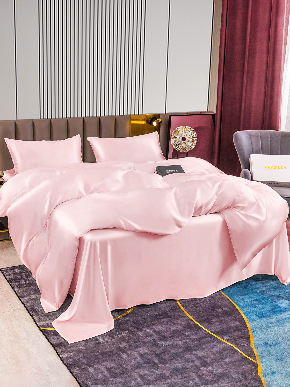 [Lyserød] SilkSilky-DK 22Momme Bedding Set 004